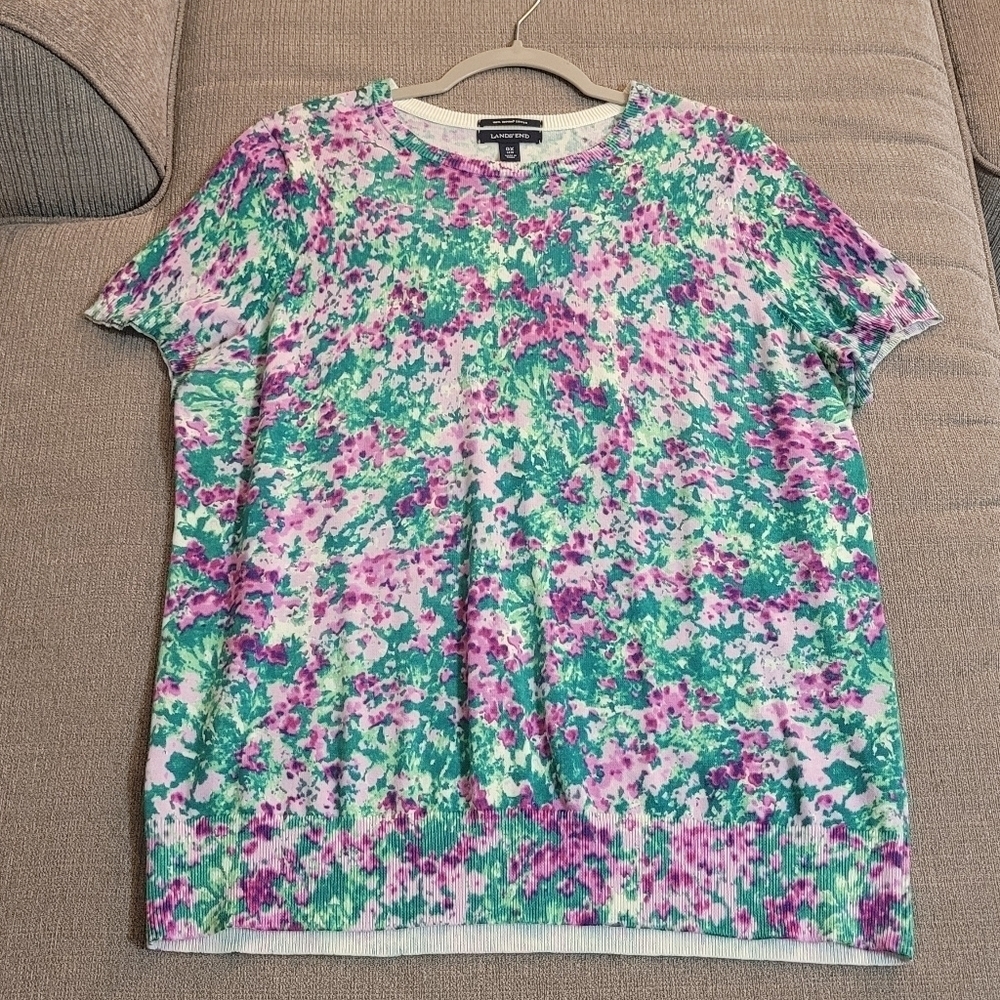 Lands' End Floral Casual Crew Neck Supima Cotton Top Blouse Size 0X